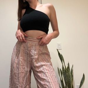 Striped high rise wide leg linen pants